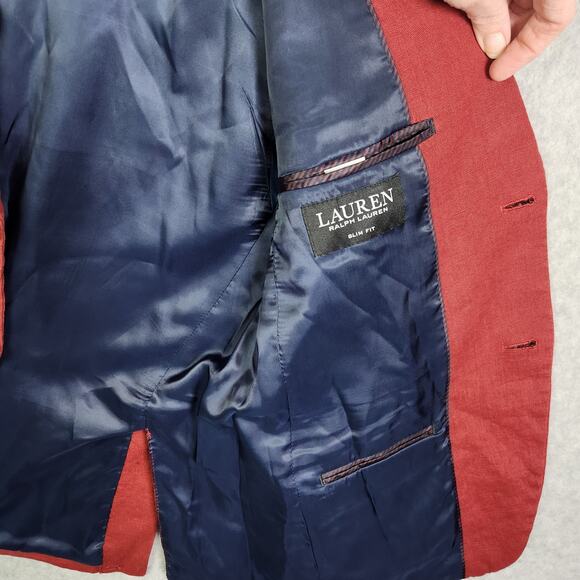 Lauren Ralph Lauren Linen Sport Coat Blazer Jacket 36R Men Preppy Rust Red Fall - Picture 2 of 15